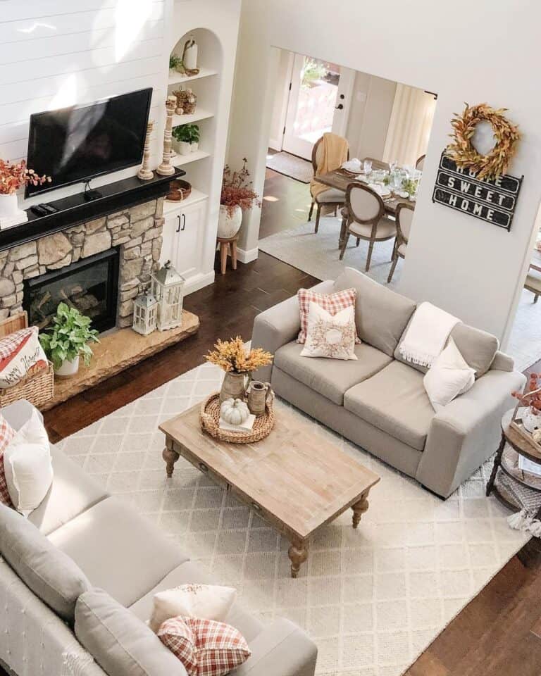 Farmhouse Chic Living Room with Orange Decor