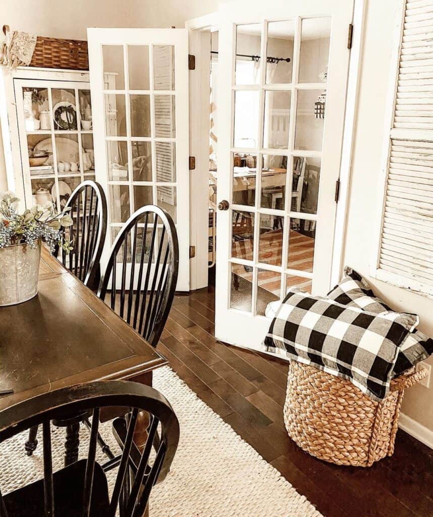 Farmhouse Dining Room with French Doors