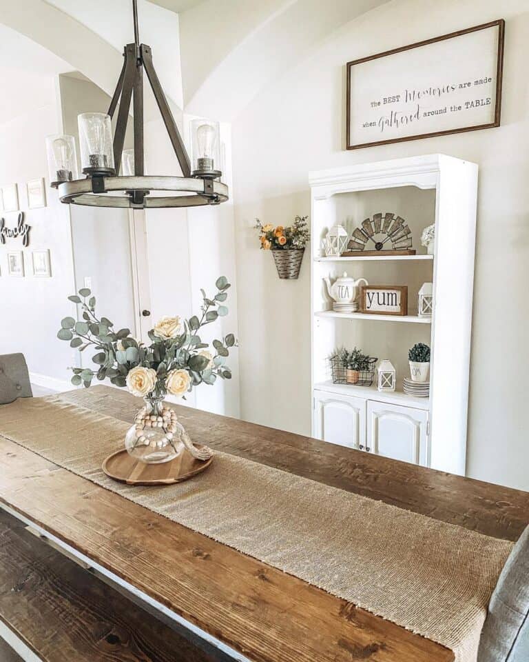 Farmhouse Dining Room with White Hutch