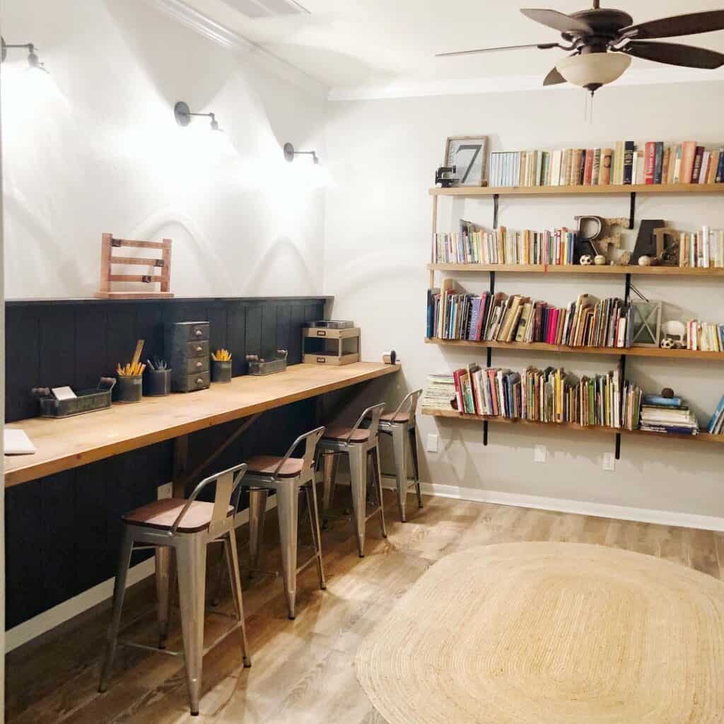 Farmhouse Homework Desk With Wall-mounted Bookshelves