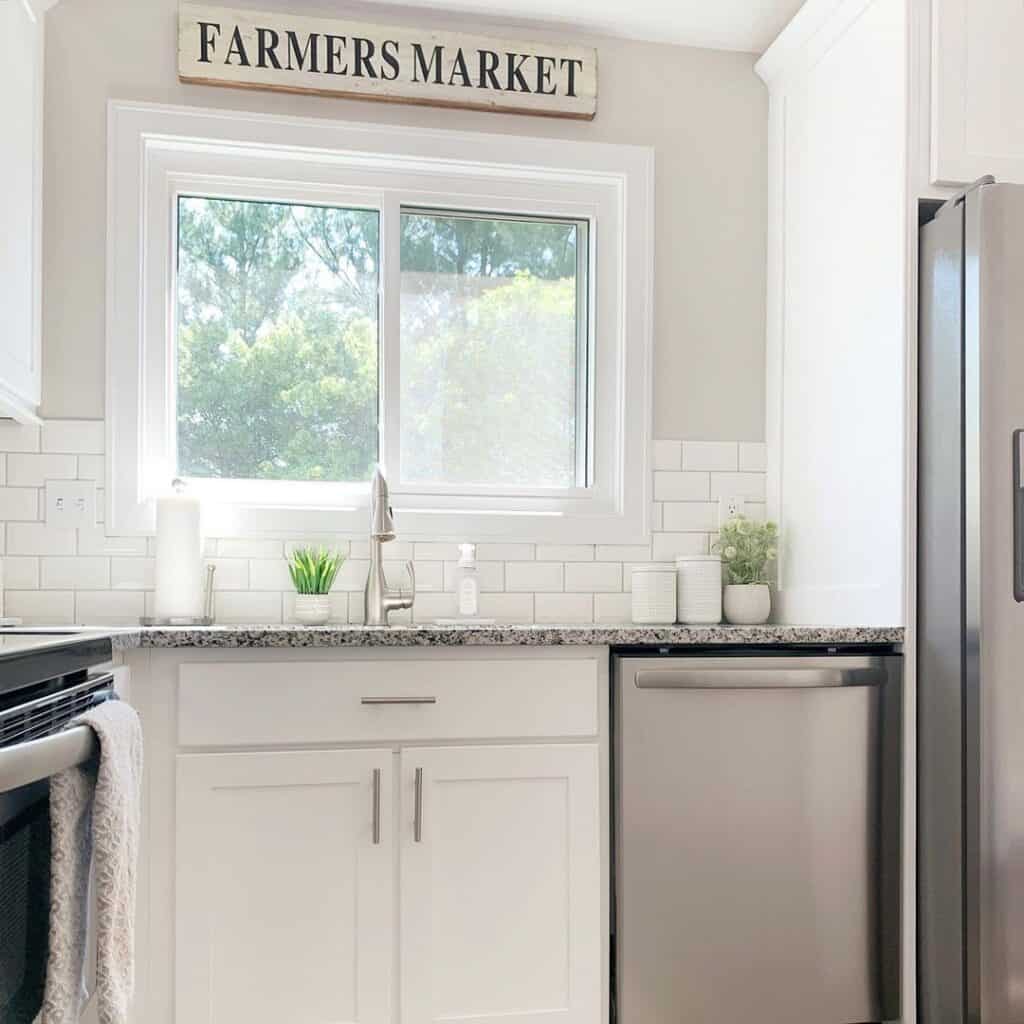 Farmhouse Kitchen Sign Over a White Window