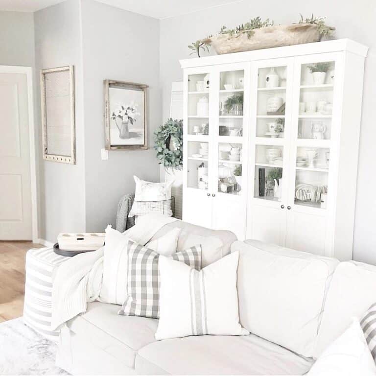 Farmhouse Living Room with White Hutch