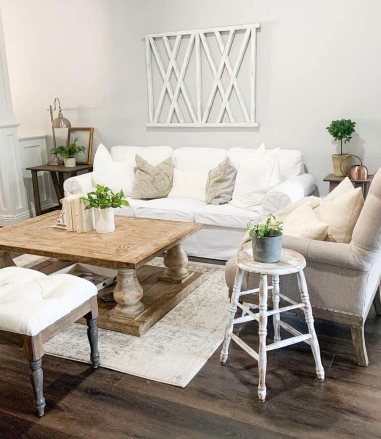 Farmhouse Living Room with Wood Side Tables