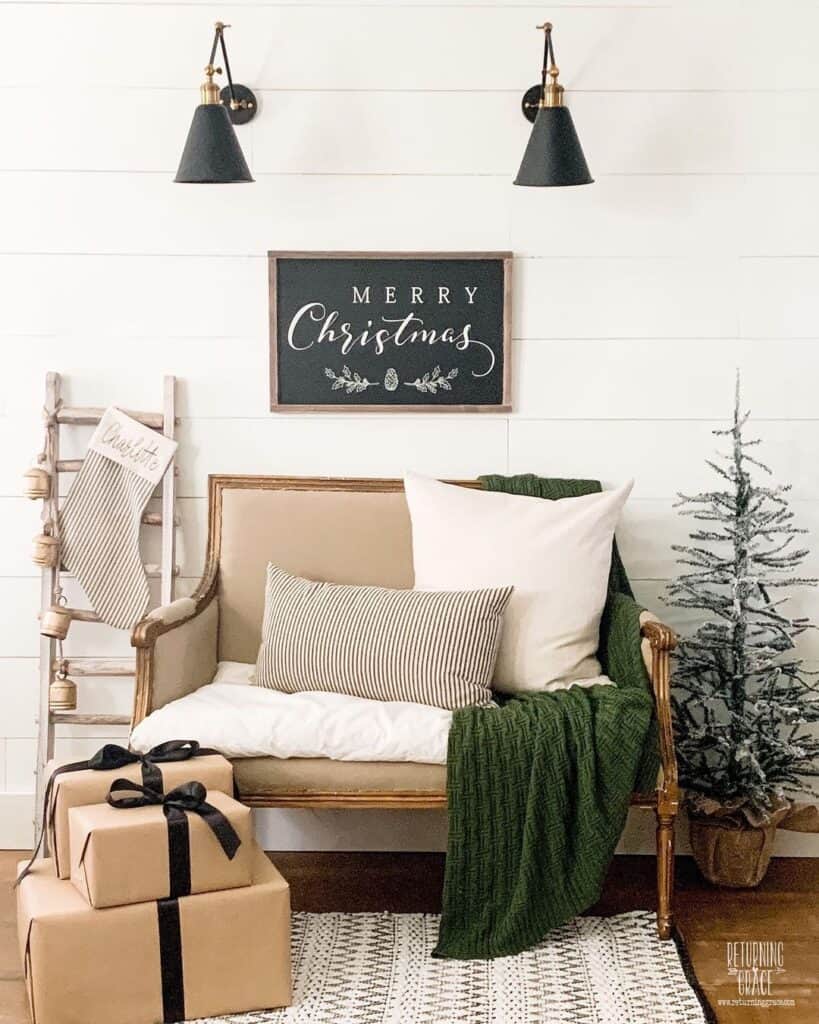 Farmhouse Love Seat with Sign and Throw