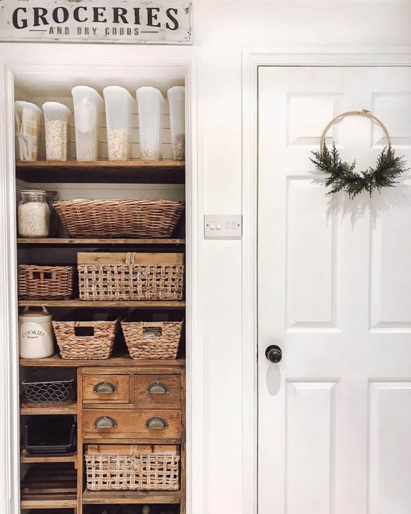 Farmhouse Pantry with Wood Shelves