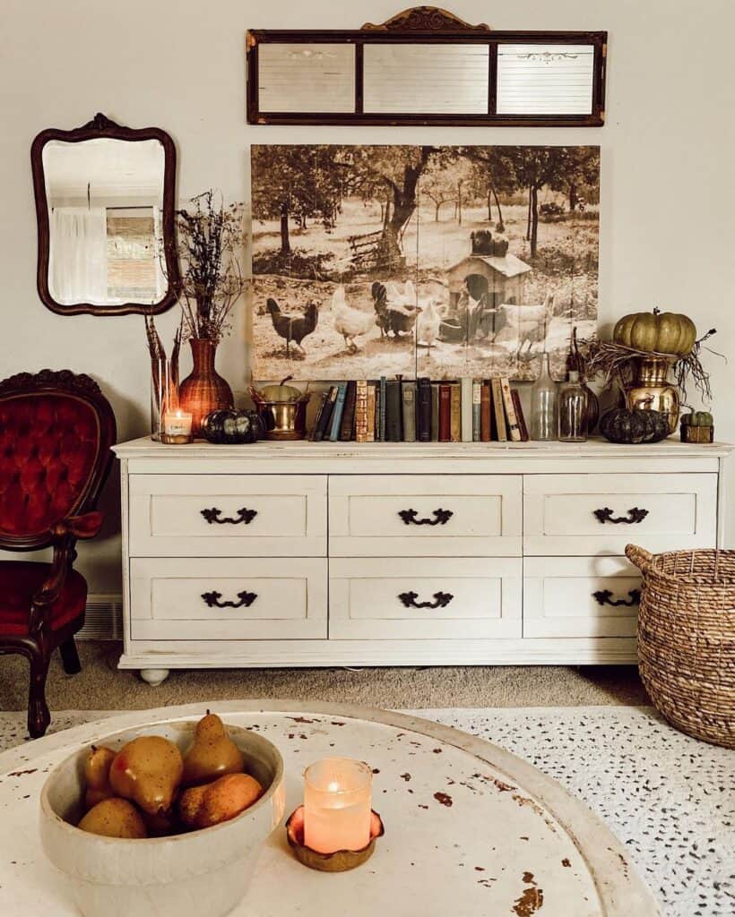 Farmhouse Sideboard Nook with Fall Decor
