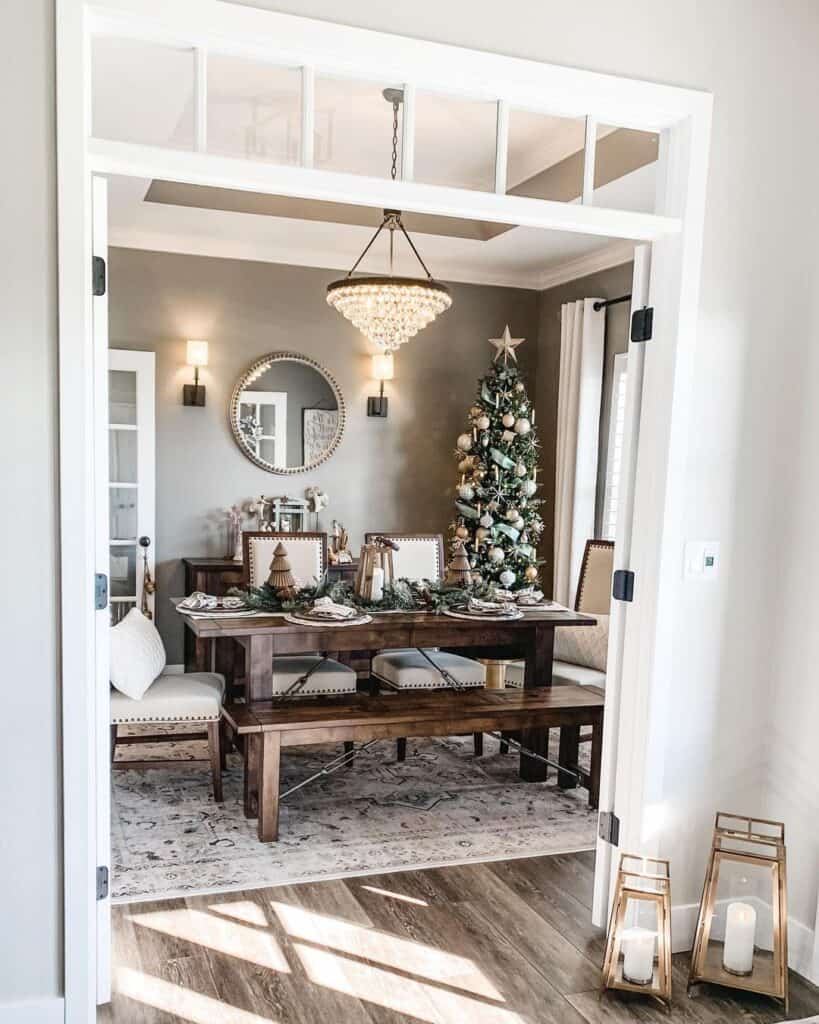 Festive Dark Dining Table with Bench