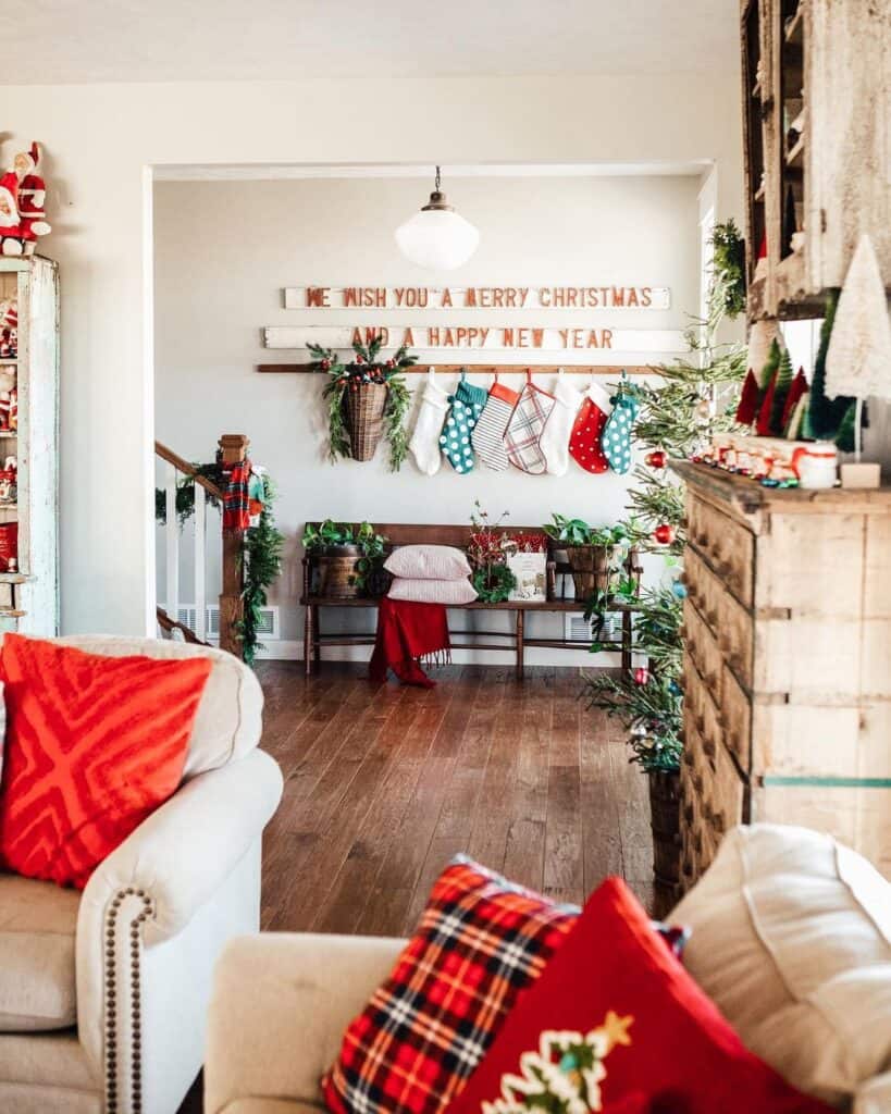 Festive Living Room with Red Cushions