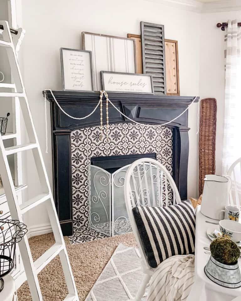 Fireplace with White Antique Fireplace Screen