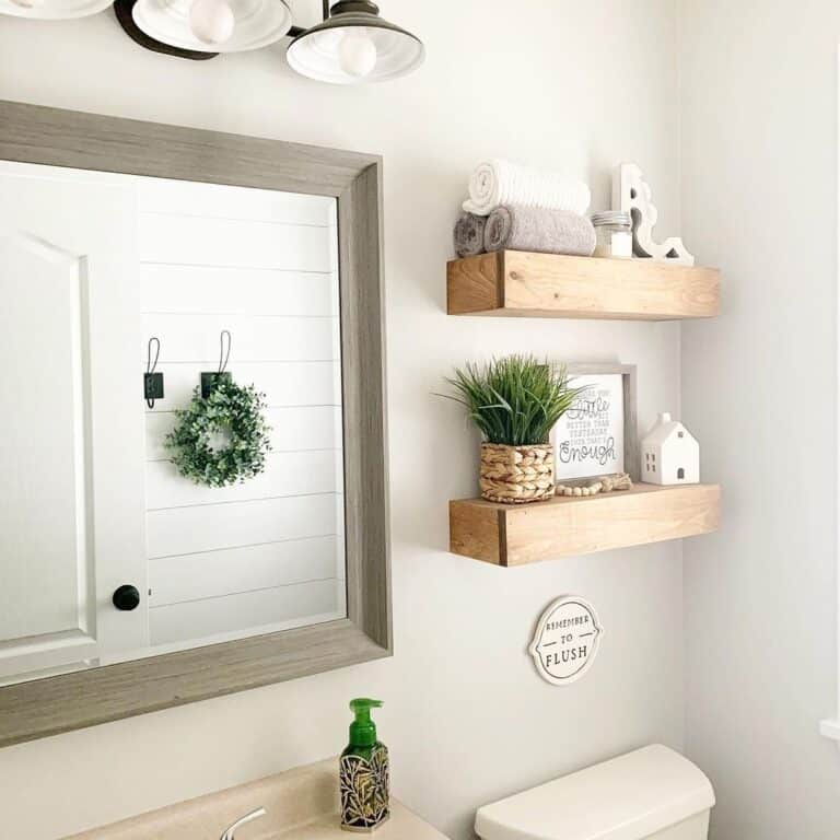 Floating Wood Shelves with Rolled Towels