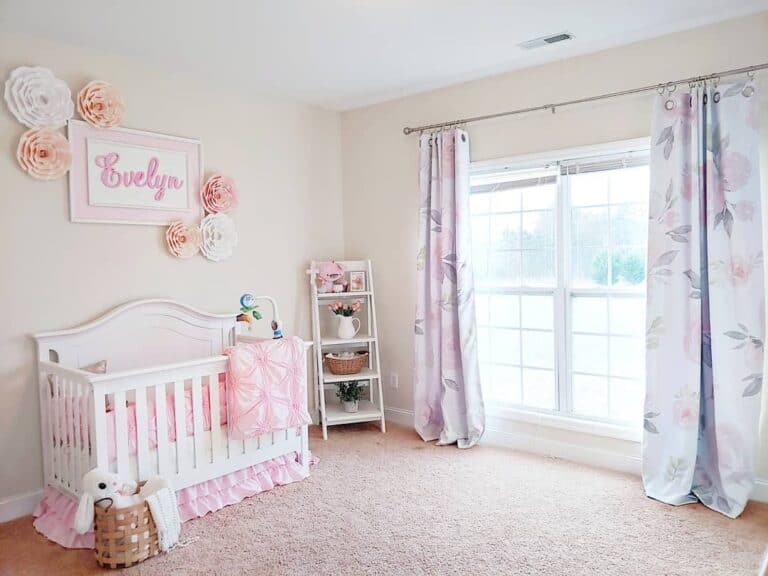 Floral Curtains and Wall Art in Girl's Nursery