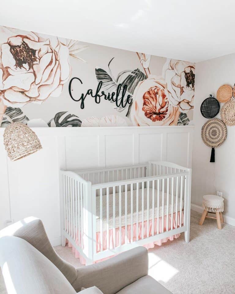 Floral Mural Accent Wall in Nursery