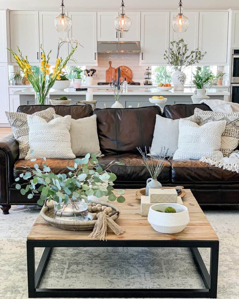 Flowers Decorate Kitchen Living Room Combo