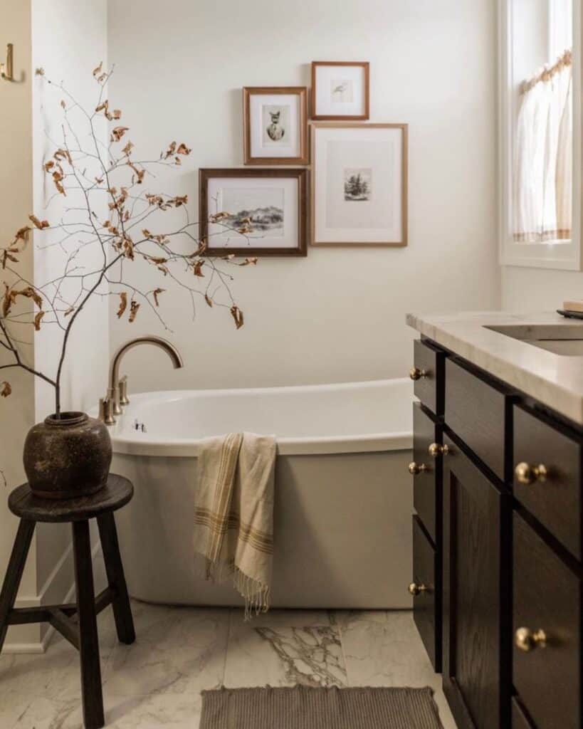 Freestanding Bathtub with Framed Picture Wall Display