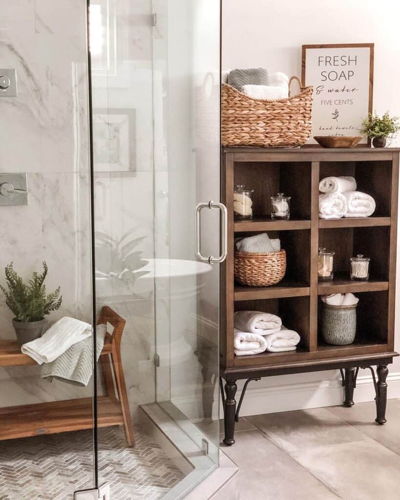 Freestanding Cabinet and Glass Enclosed Shower