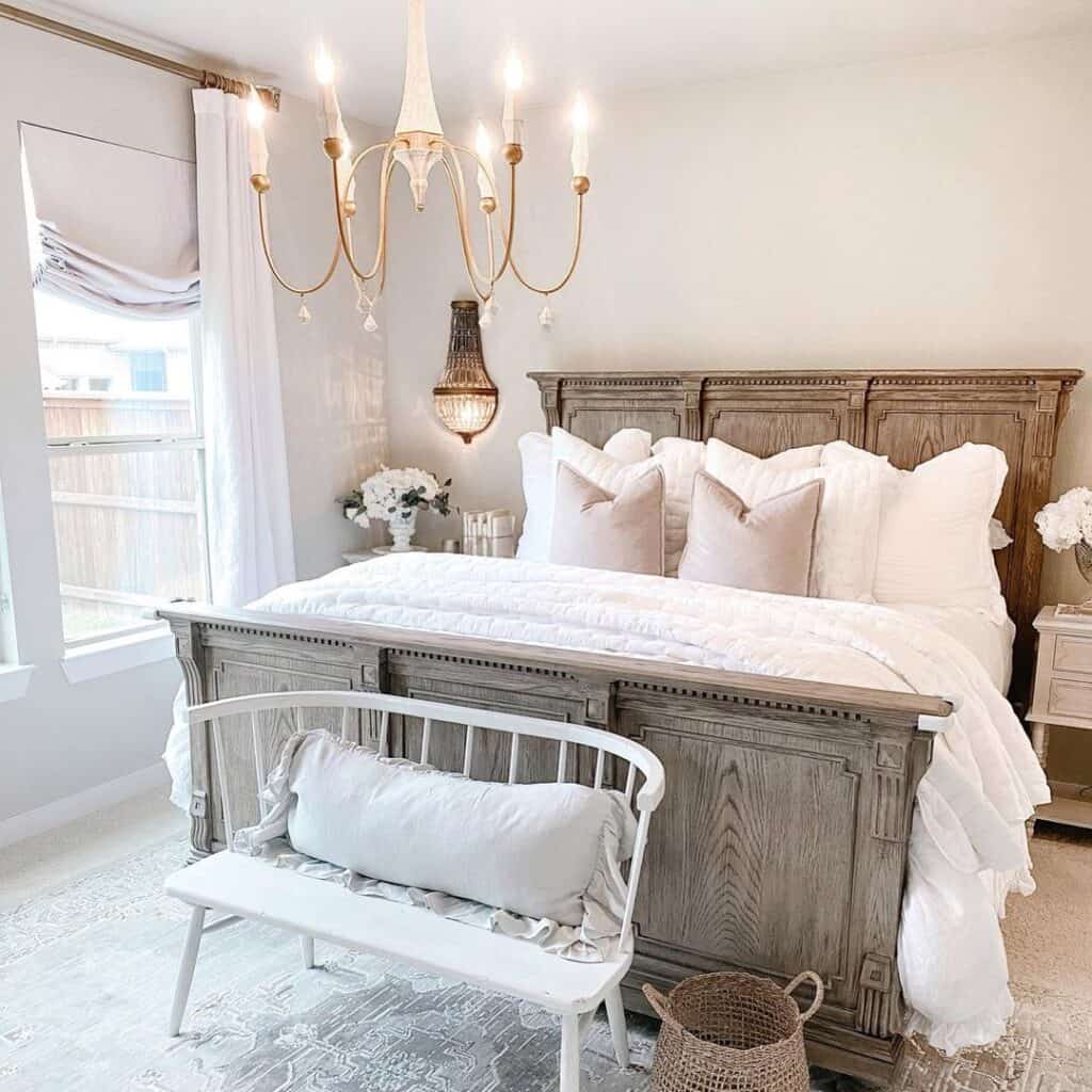 French Country-Style Chandelier in Ecru Bedroom