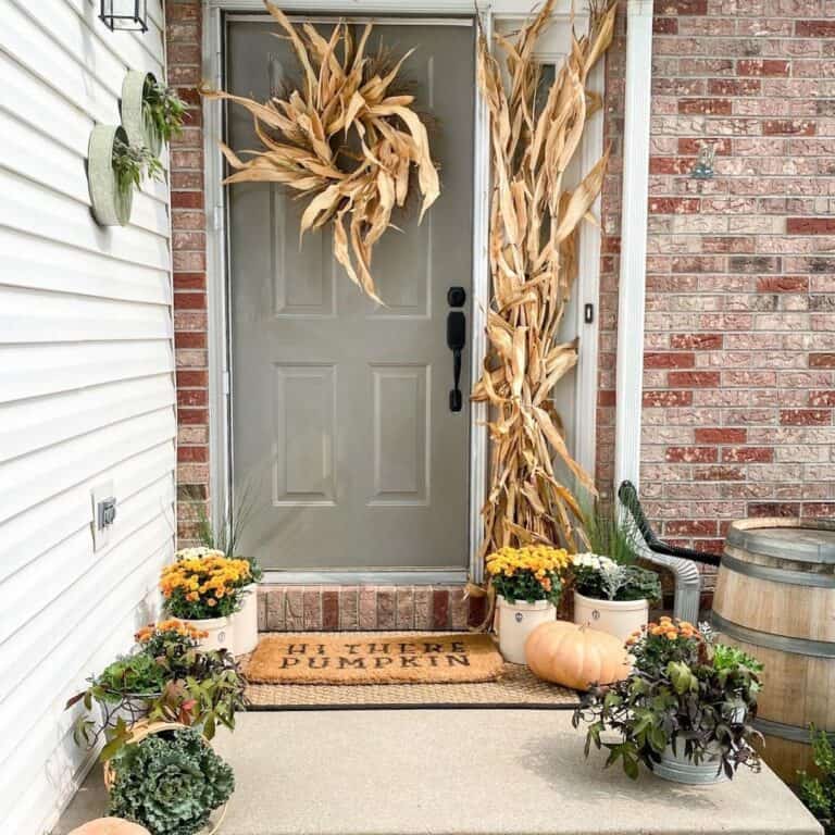 Front Door with Corn Husk Fall Wreath