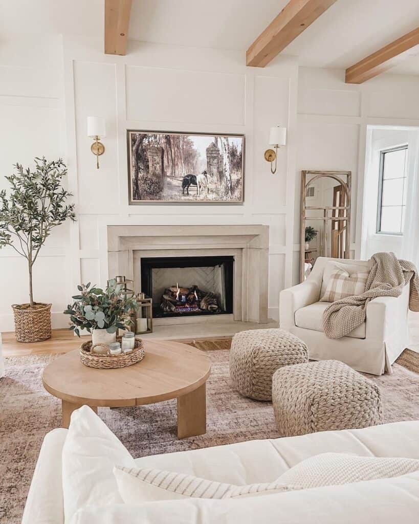 Gold Sconces Above a Fireplaces