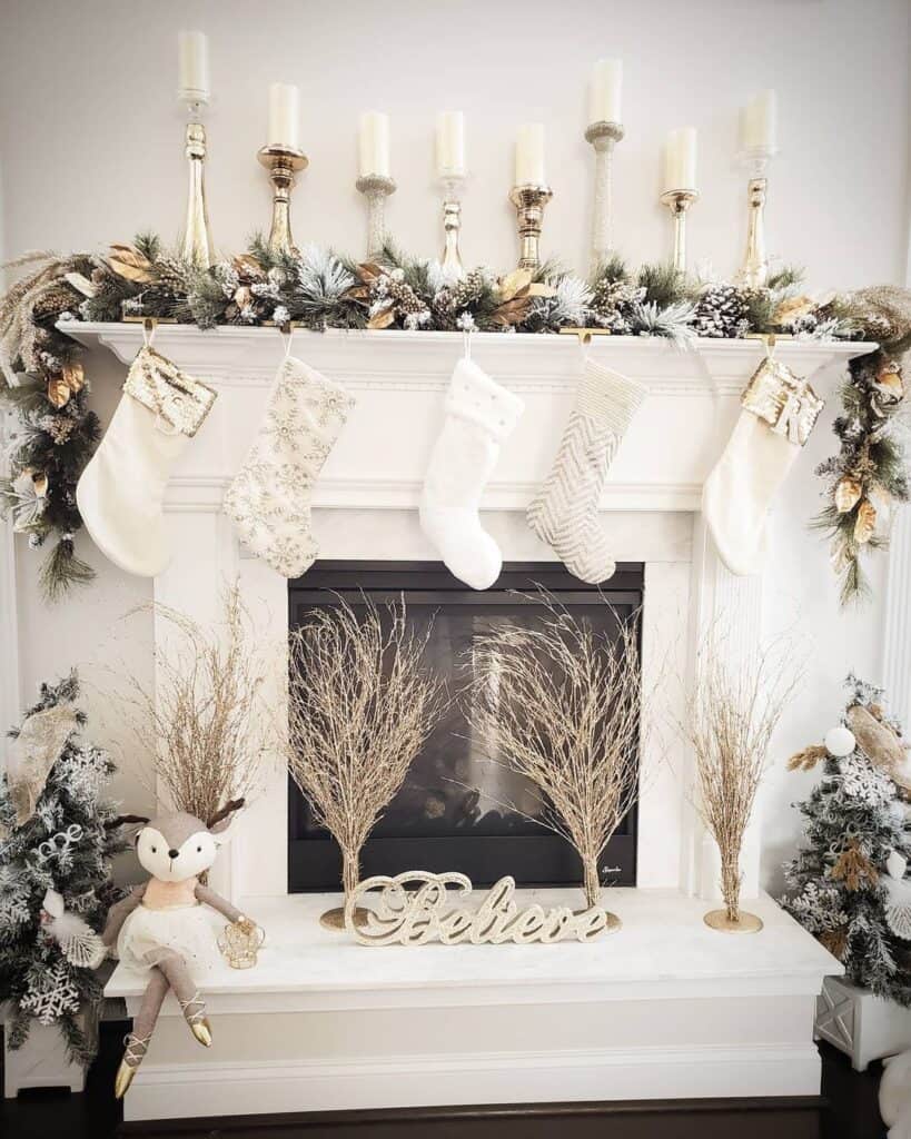 Gold and White Festive Fireplace