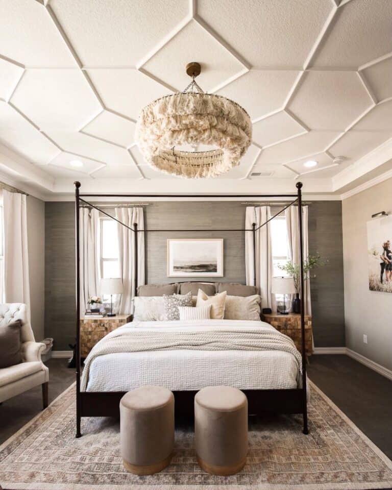 Gorgeous Bedroom with Beam-Patterned Ceiling