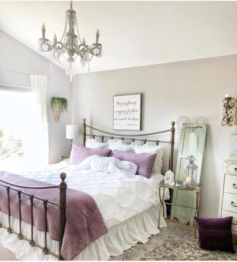 Gray Chandelier in Mauve Bedroom