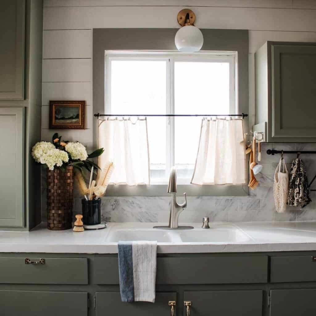 Gray Kitchen Cabinets with Shiplap Walls