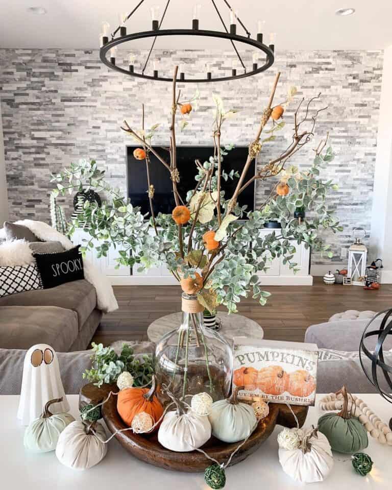 Green Orange and White Fall Tablescape