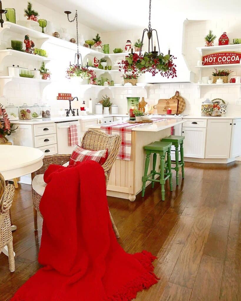 Green and Red Kitchen Accessories in a Festive Kitchen
