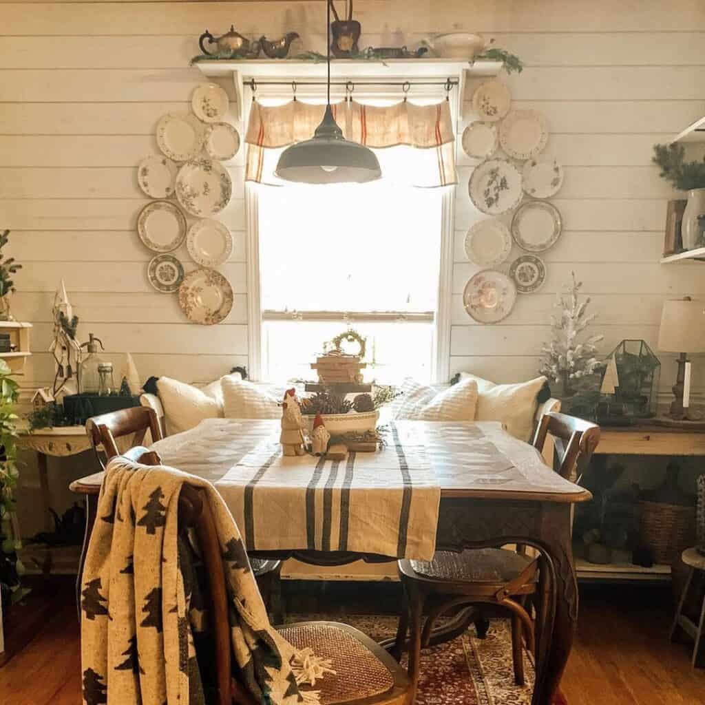 Green and White Striped Table Runner