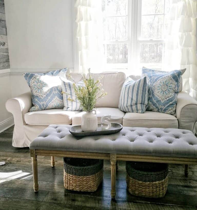 Grey Tray on a Cushioned Grey Ottoman