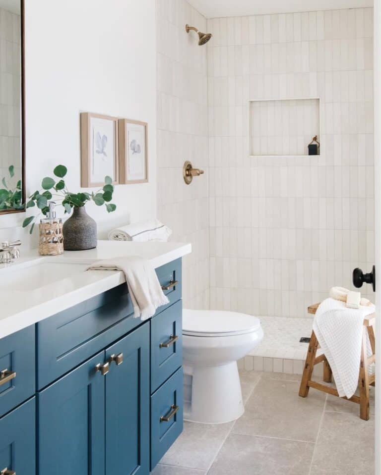 Grey and Blue Bathroom Ideas Around Shower