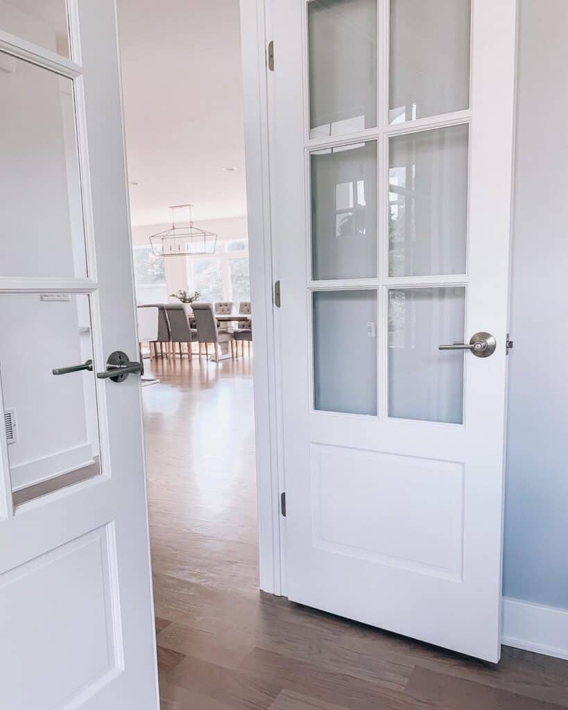 Interior White French Doors into Dining Room
