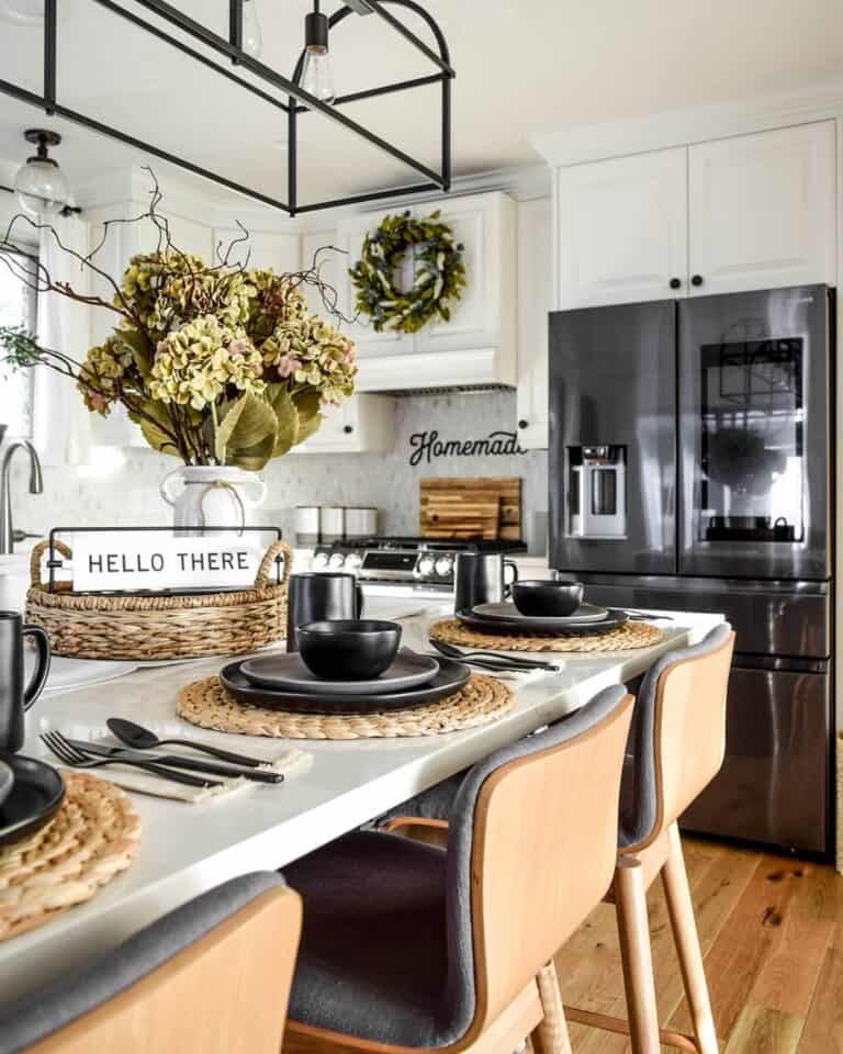Kitchen Island with Yellow and Black Kitchen Decor