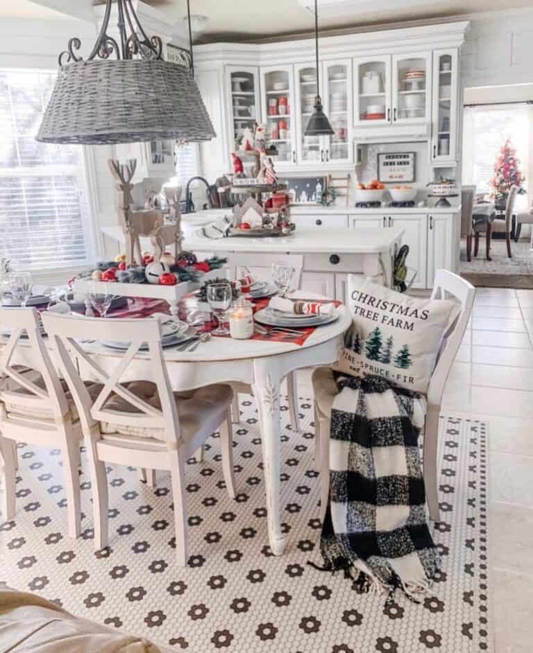 Kitchen With Black and White Christmas Throw