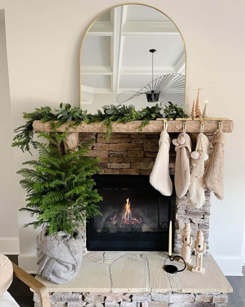 Knit Stockings Hanging from Wood Stocking Holders