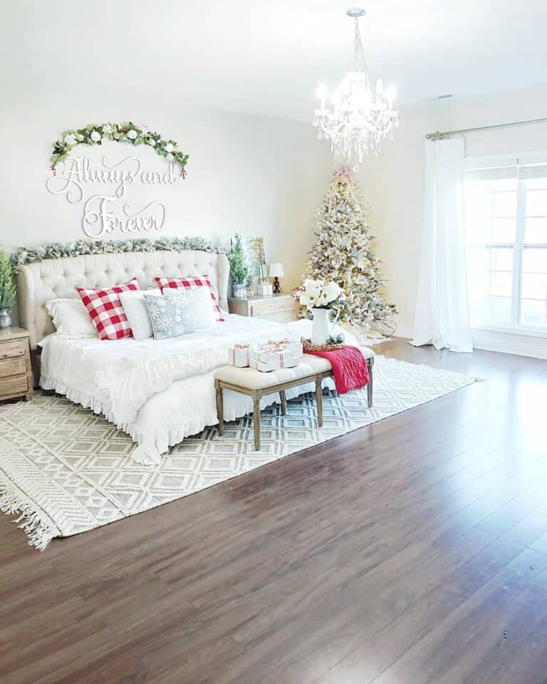 Large Bedroom with Christmas Tree in Corner