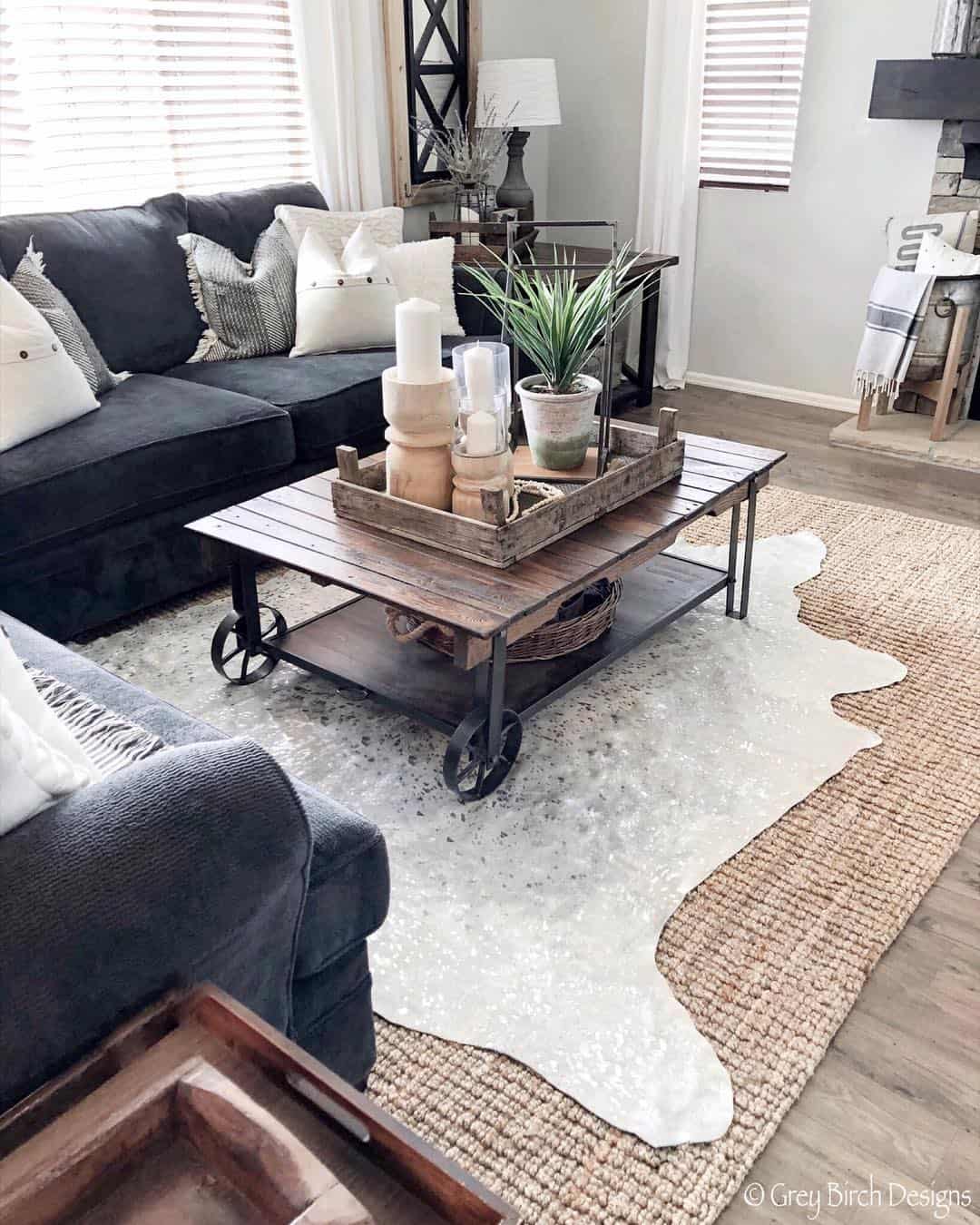Layered Rugs Under Rustic Coffee Table Soul & Lane