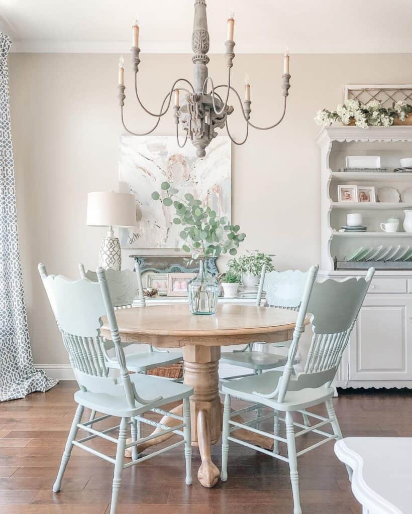Light Blue Dining Chairs with Pedestal Table