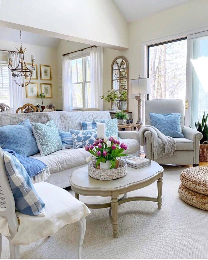 Light Blue Throw Pillows on a White Sofa