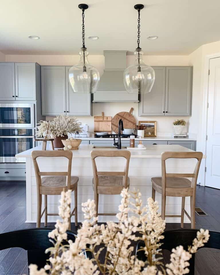 Light Grey Cabinets and Shiplap Island