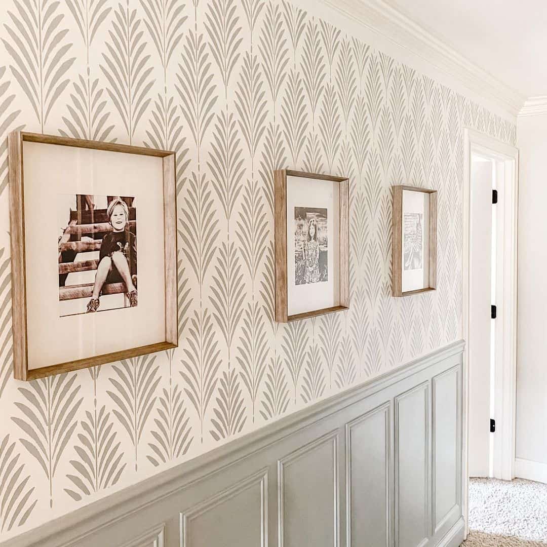 Light Gray Wainscoting and Leaf Patterned Wallpaper - Soul & Lane