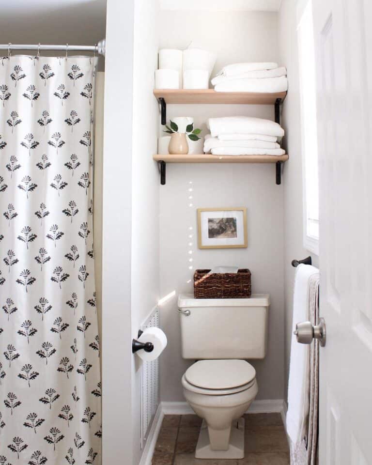 Light Wood Over the Toilet Shelves