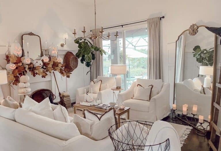 Living Room with Beige Slip-Covered Armchairs