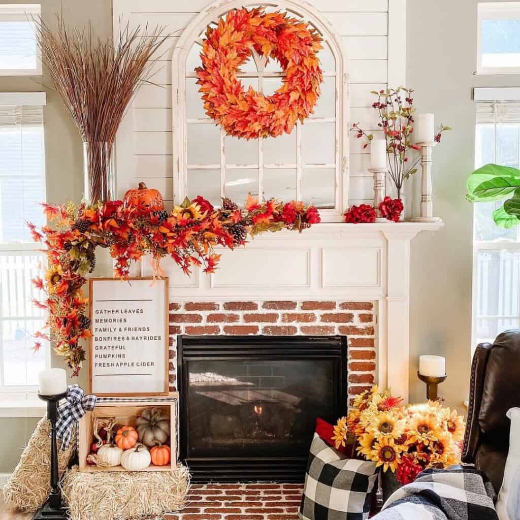 Living Room with Fall Mantel Decor