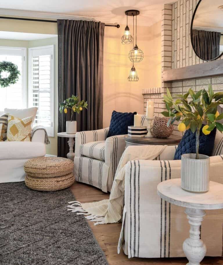 Living Room with Lemon Trees and a Jute Pouf