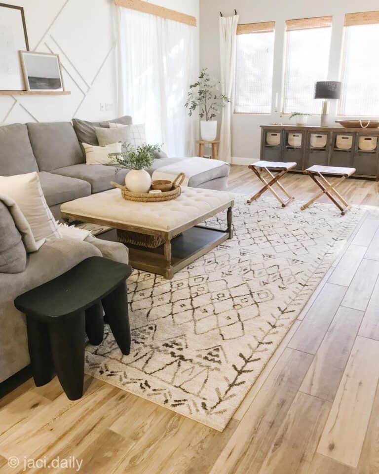 Living Room with Tufted Ottoman Coffee Table