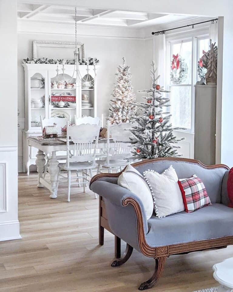 Living Room with Wood Frame Blue Couch