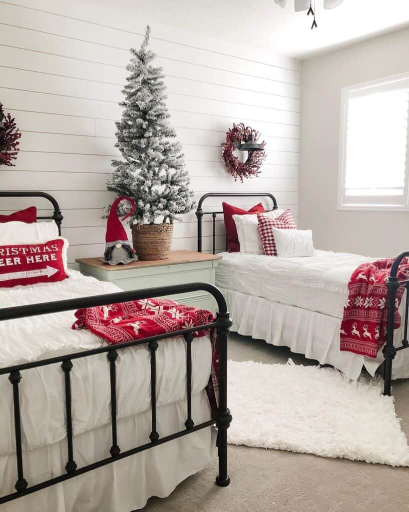 Matching Twin Beds with Christmas Bedspreads