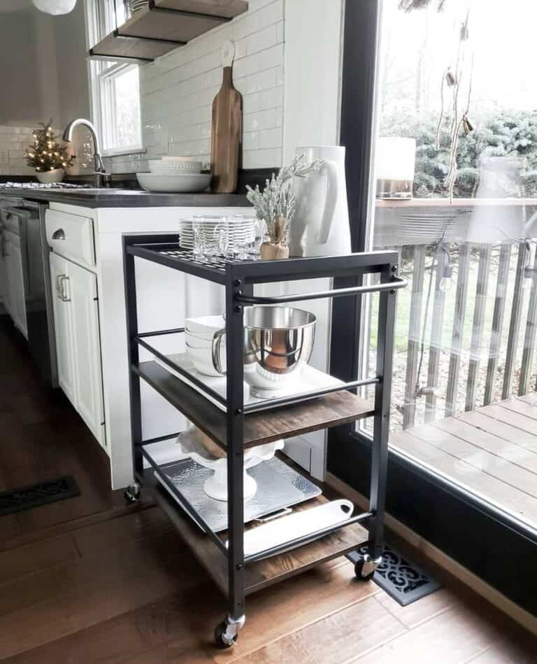 Minimalist Bar Cart in Monochrome Kitchen