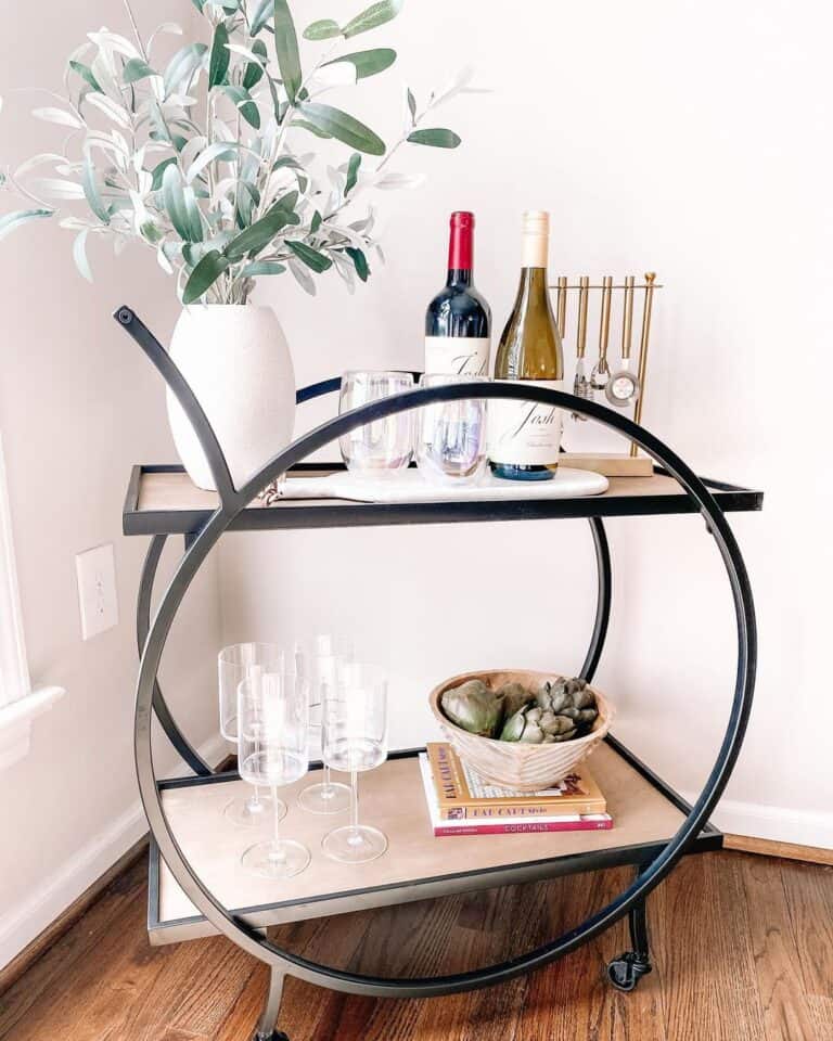 Modern Dining Room with Modern Black Bar Cart